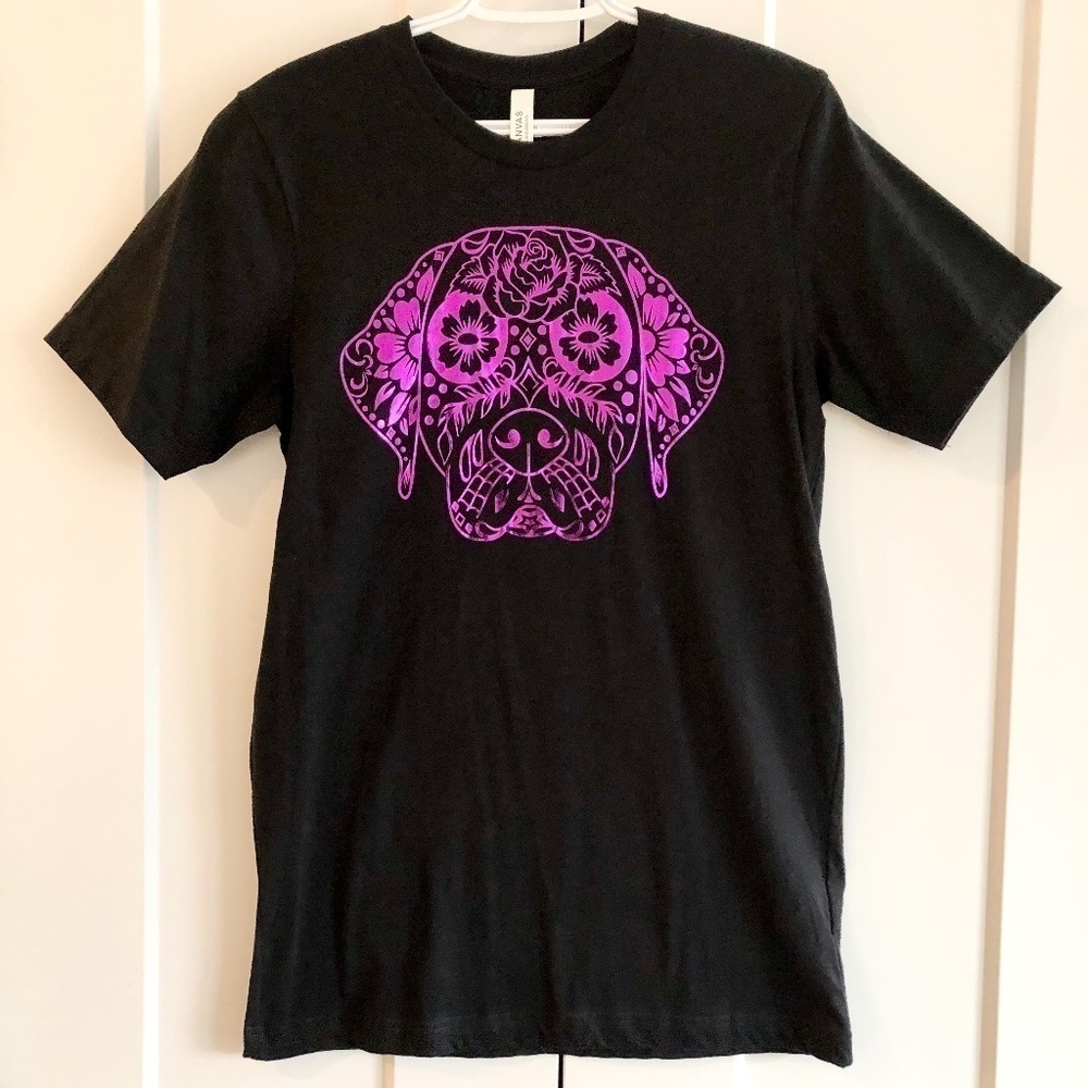 DOG T shirt, Dog Graphic‎ Tee Shirt, Metallic Purple, Size M, New Without Tags
